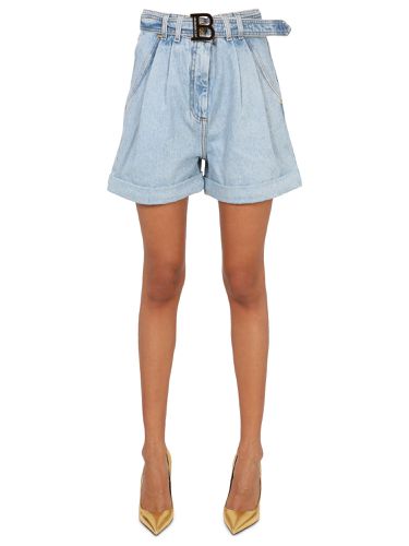 Balmain short in denim di cotone - balmain - Modalova