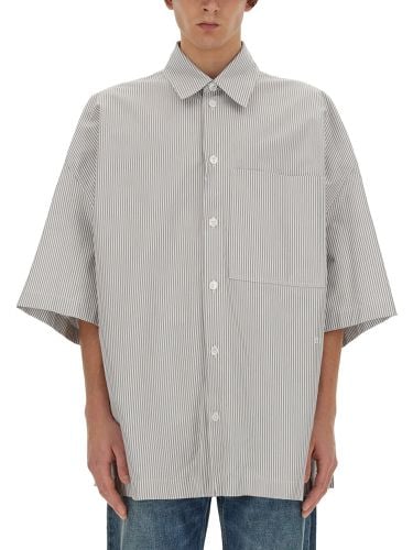 Striped overshirt with "bv" embroidery - bottega veneta - Modalova