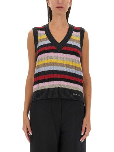 Vest with logo and stripe pattern - ganni - Modalova