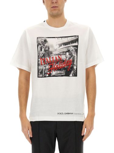 Cotton t-shirt with "italian holiday" print - dolce & gabbana - Modalova