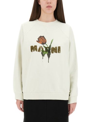 Cotton sweatshirt with tulip print - marni - Modalova