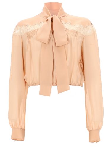 Camicia lavallière in georgette di seta e pizzo - saint laurent - Modalova