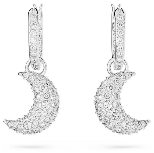 Luna Drop Hoop Earrings Rhodium Plated Jewellery - Swarovski - Modalova