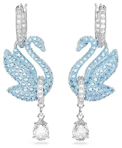 Iconic Swan Drop Earrings Rhodium Plated Jewellery - Swarovski - Modalova