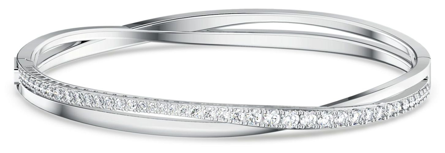 Twist Bangle Rhodium Plated White Crystals Jewellery - Swarovski - Modalova