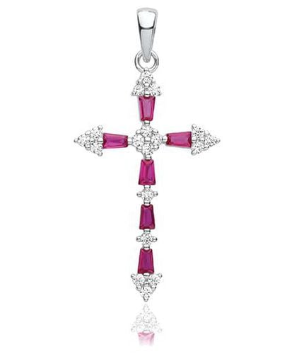 G61131R Silver Red And White Cz Cross Jewellery - James Moore TH - Modalova