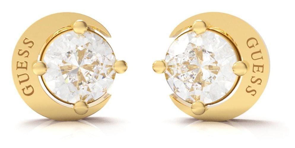 UBE01194YG Gold Plated Crystal-Set Moon And Star Stud Jewellery - Guess - Modalova