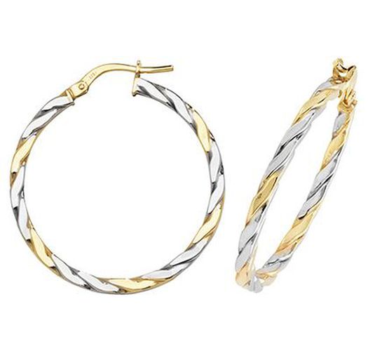 ER1041YW-25 9CT YEL/WHT GOLD 25MM HOOP Jewellery - James Moore TH - Modalova