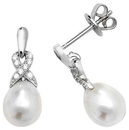 G51175 SILVER CZ & PEARL RH PLATED DROP Jewellery - James Moore TH - Modalova