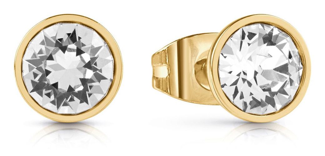 JUBE02159JWYGT/U Gold Plated 8mm Clear Solitaire Stud Jewellery - Guess - Modalova