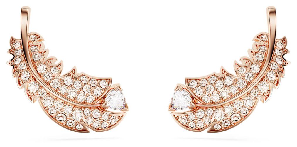 Nice Feather Stud Earrings Rose Gold-Tone Jewellery - Swarovski - Modalova