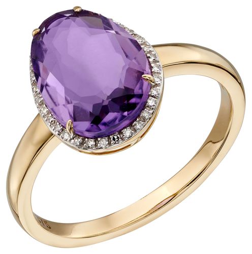 GR558M 9k Yellow Gold Amethyst Diamond Ring Jewellery - Elements Gold - Modalova