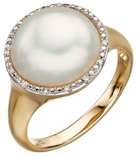 GR560W 9k Yellow Gold Diamond And Pearl Ring Jewellery - Elements Gold - Modalova