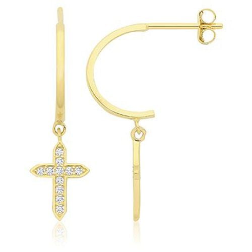 ES2068 9CT YEL GOLD CZ HALF-HOOP CROSS Jewellery - James Moore TH - Modalova