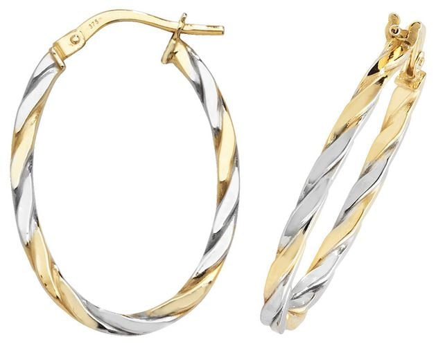 ER1041YW-V3 9ct Yellow/White Gold Oval Hoop Jewellery - James Moore TH - Modalova