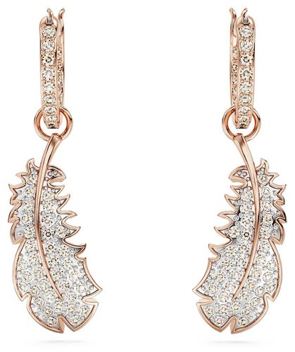 Nice Feather Drop Hoop Earrings Rose Gold- Jewellery - Swarovski - Modalova