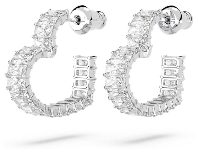 Matrix Heart Hoop Earrings | Rhodium Jewellery - Swarovski - Modalova