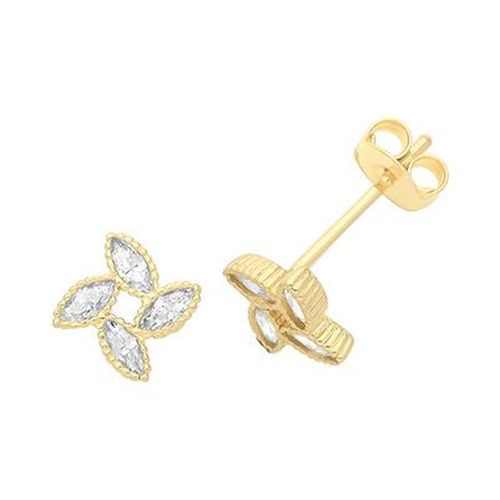 ES1691 9ct Y/g Czf Flower Stud Earrings Jewellery - James Moore TH - Modalova