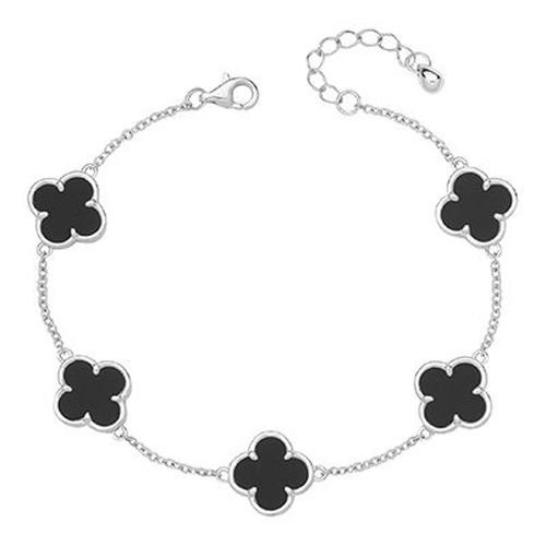 G2719 SILVER RHODIUM BLACK ONYX CLOVER LEAF Jewellery - James Moore TH - Modalova