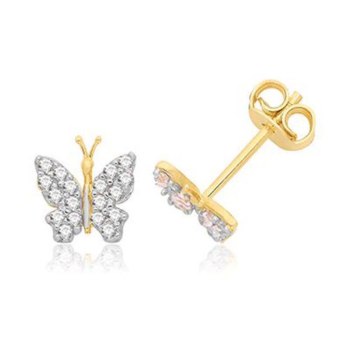 ES1001 9ct Yellow Gold Cz Butterfly Stud Jewellery - James Moore TH - Modalova