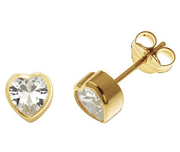 ES235S 9ct Yellow Gold Cz Heart Bezel Studs Jewellery - James Moore TH - Modalova