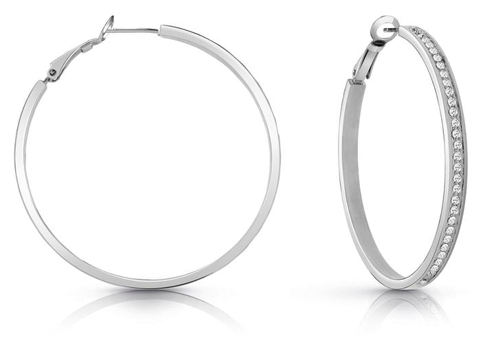 UBE02247RH Rhodium Plated Crystal-Set 50mm Hoop Jewellery - Guess - Modalova