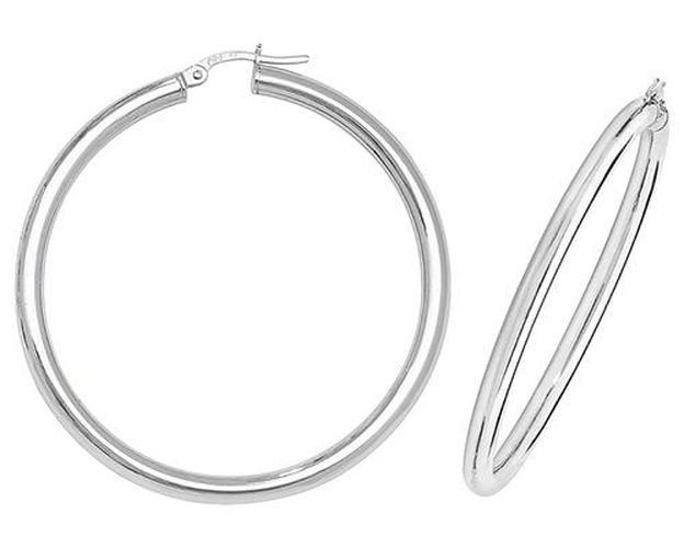 ER504W 9ct White Gold 40mm Hoop Earrings Jewellery - James Moore TH - Modalova