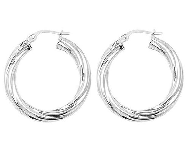 G5106 Silver 25mm Twisted Hoop Earrings Jewellery - James Moore TH - Modalova