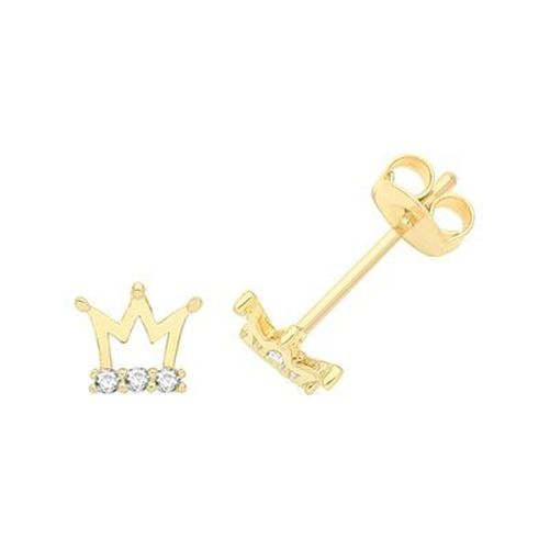 ES1693 9ct Yellow Gold Crown Stud Earrings Jewellery - James Moore TH - Modalova