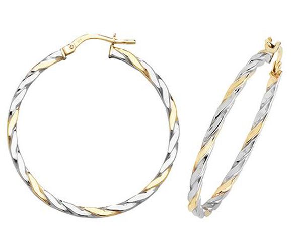 ER1041YW-30 9CT YEL/WHT GOLD 30MM HOOP Jewellery - James Moore TH - Modalova