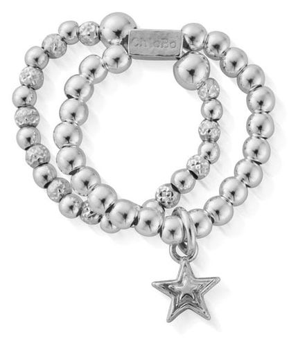 SR2D3028 Mini Raised Star Double Ring Medium Jewellery - ChloBo - Modalova