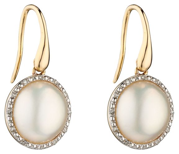 GE2287W 9k Yellow Gold Diamond And Pearl Drop Jewellery - Elements Gold - Modalova