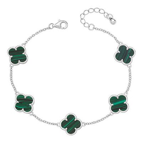 G2720 Silver Green Clover leaf Bracelet Jewellery - James Moore TH - Modalova