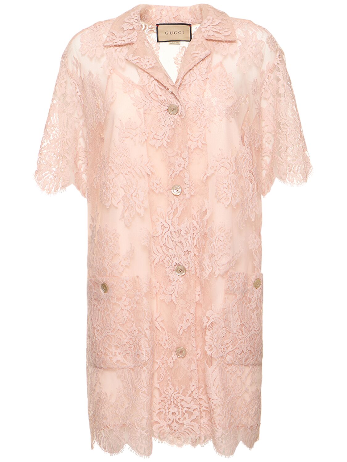Floral Lace Cotton Blend Shirt Dress - GUCCI - Modalova