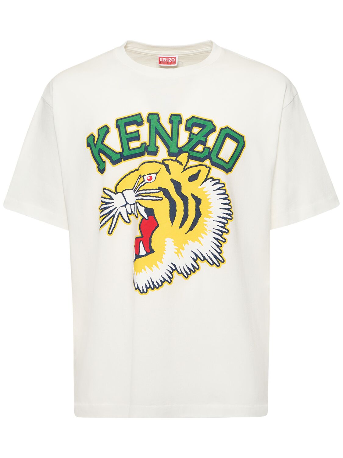 T-shirt Tiger In Jersey Di Cotone Con Stampa - KENZO PARIS - Modalova