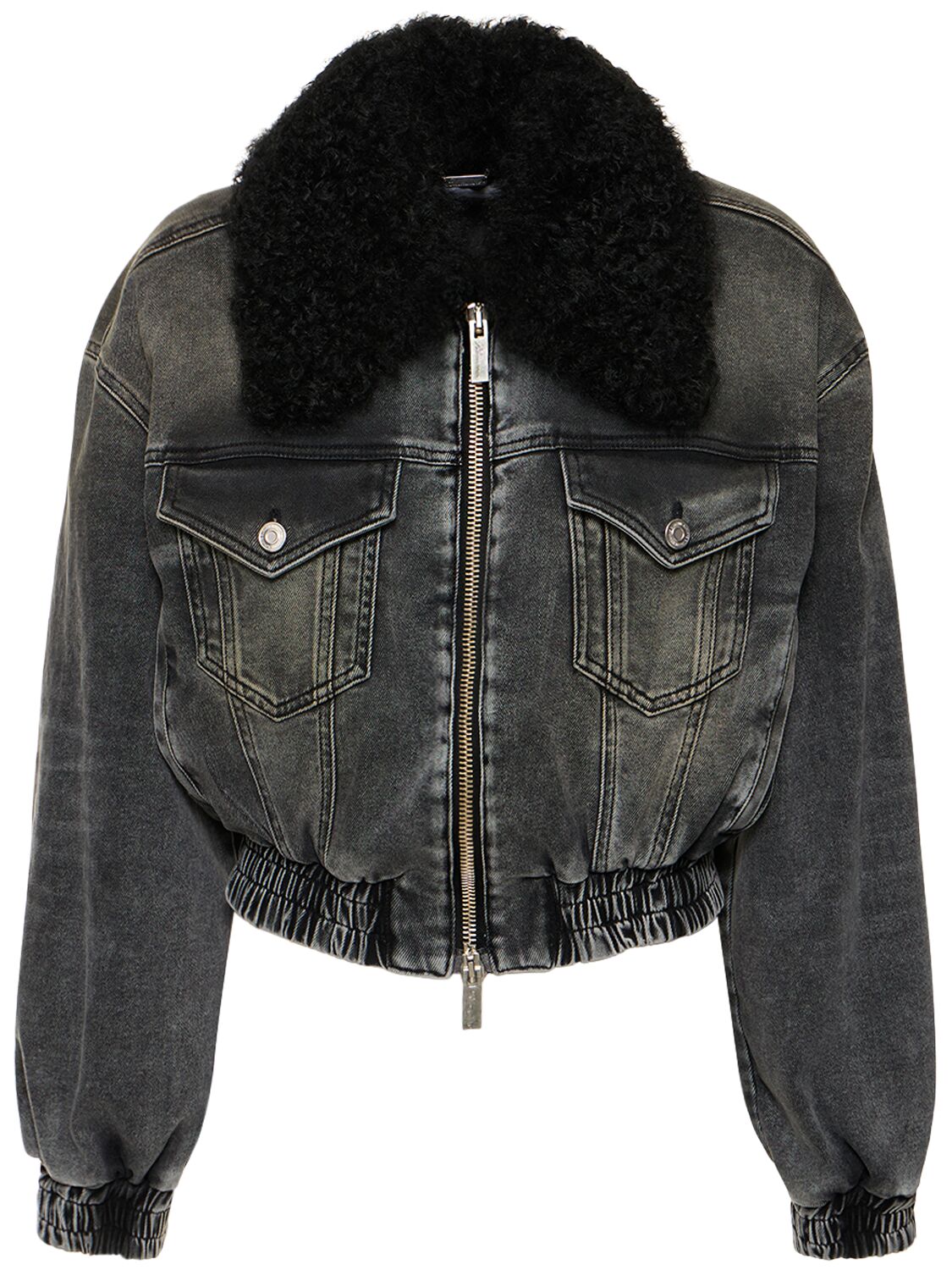 Denim Crop Jacket W/ Faux Fur Collar - BLUMARINE - Modalova