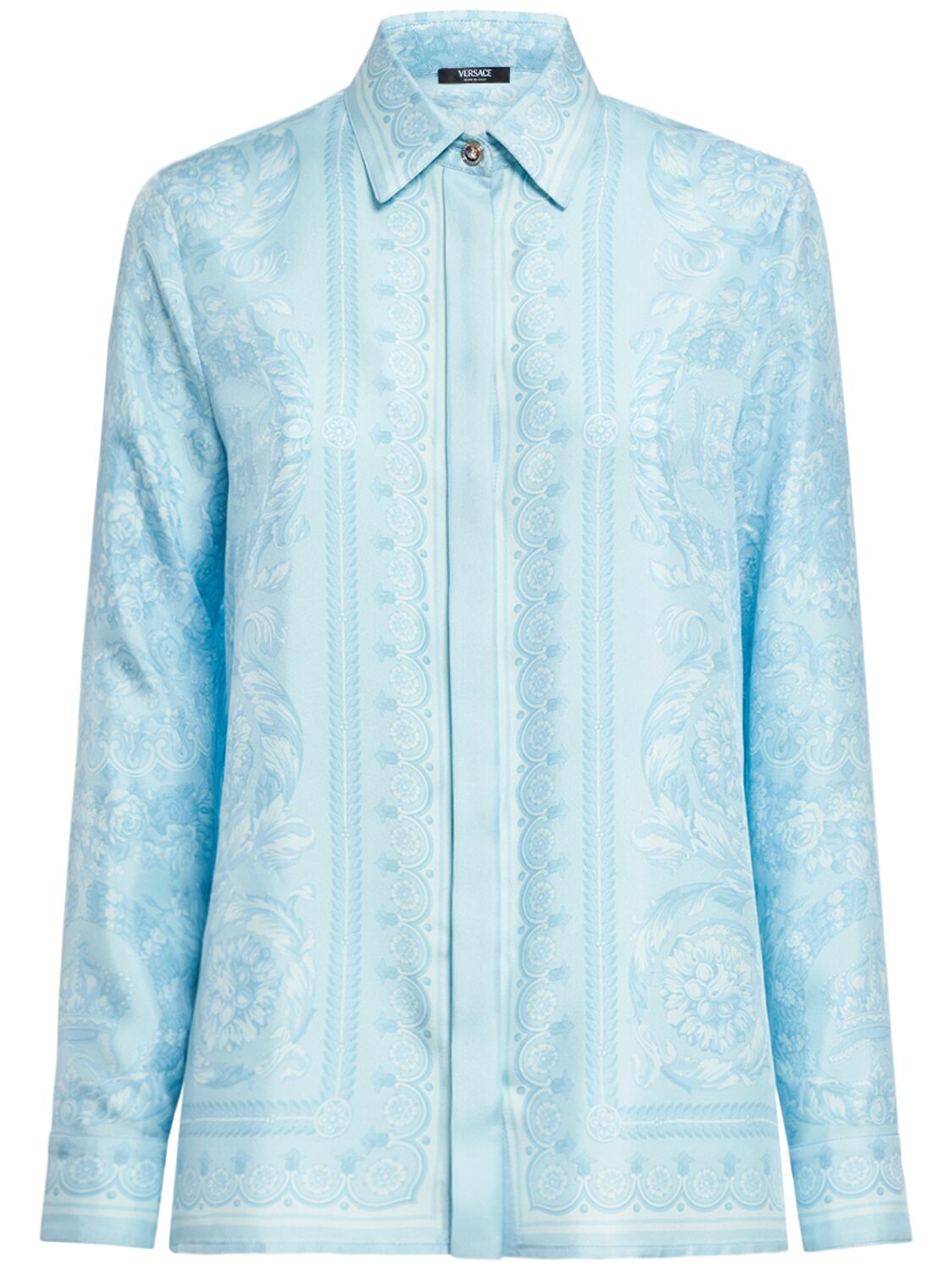Barocco Print Silk Twill Formal Shirt - VERSACE - Modalova