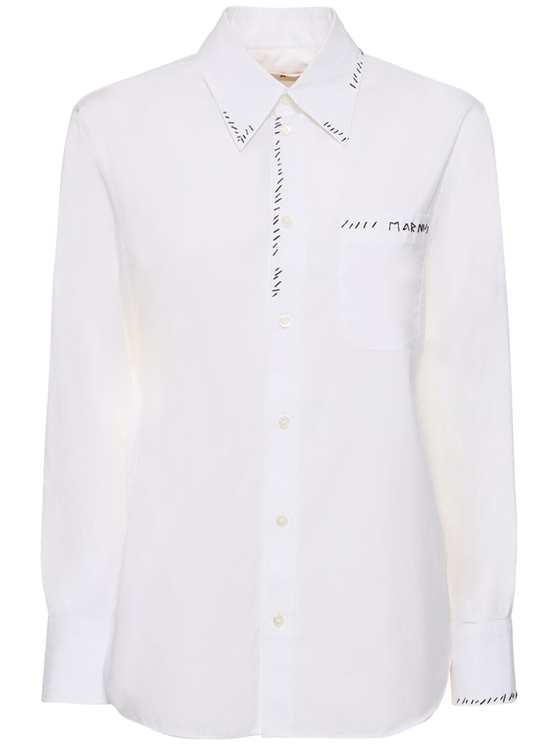 Cotton Poplin Regular Shirt W/ Stitching - MARNI - Modalova