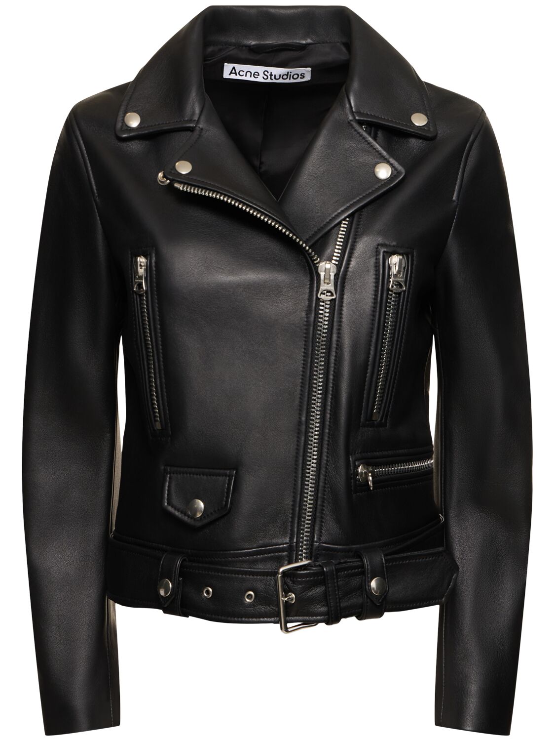 Belted Leather Biker Jacket - ACNE STUDIOS - Modalova