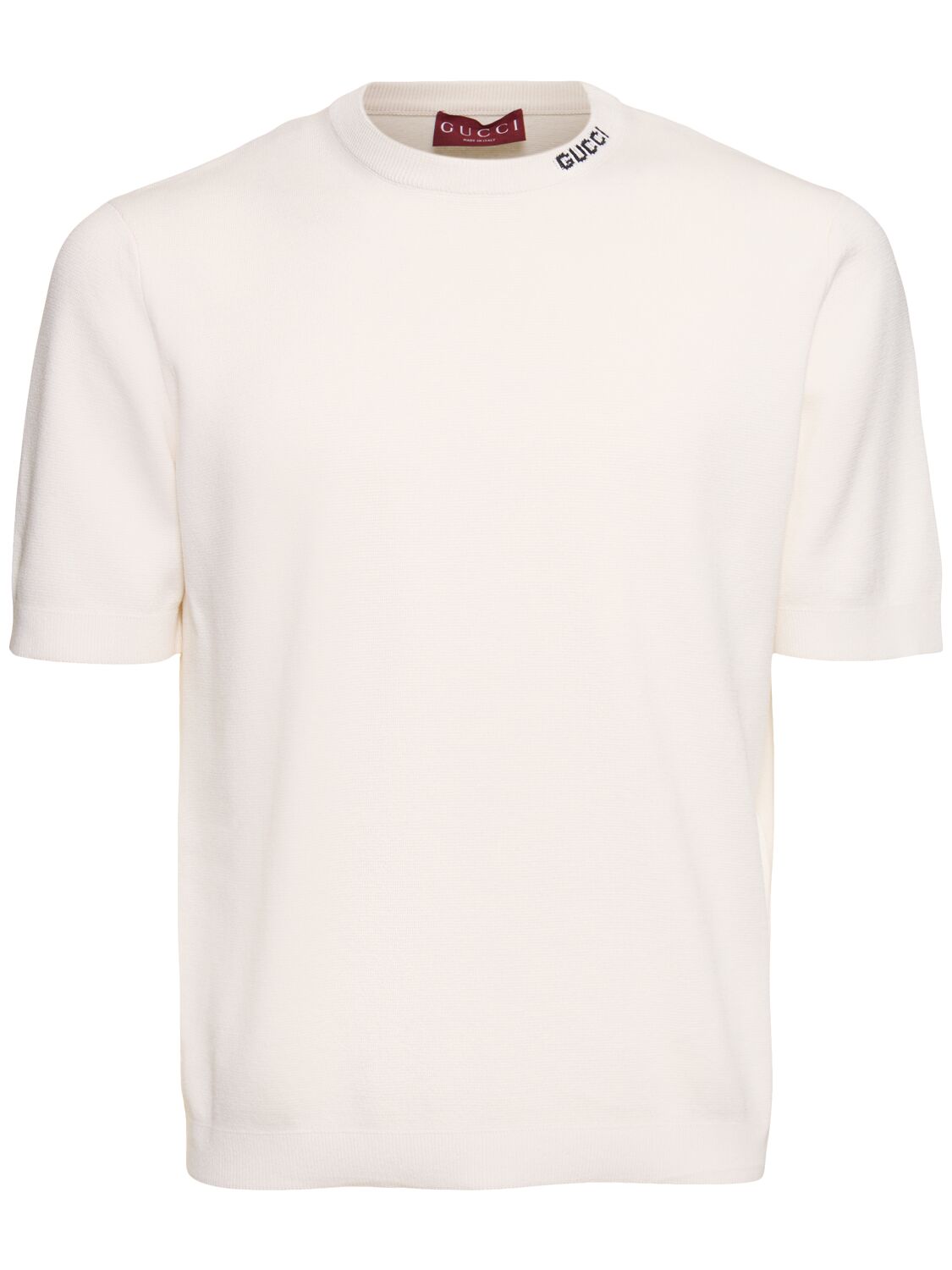 T-shirt In Seta E Cotone Con Logo A Intarsio - GUCCI - Modalova
