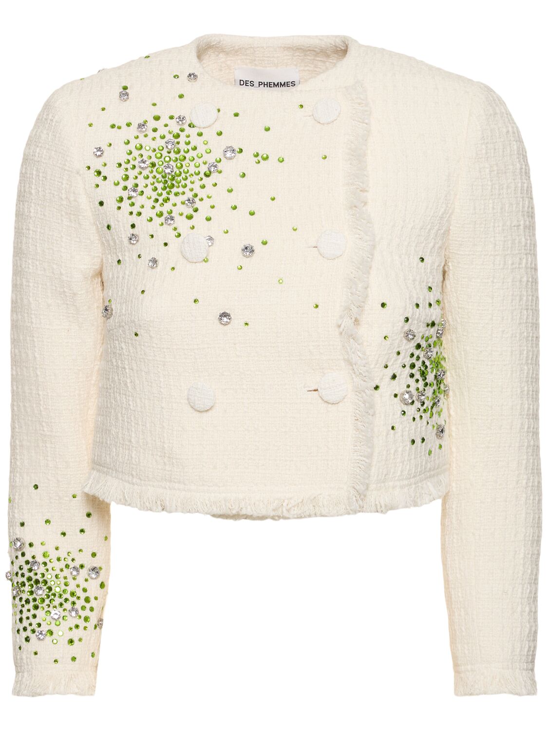 Boxy Fit Embellished Tweed Jacket - DES PHEMMES - Modalova