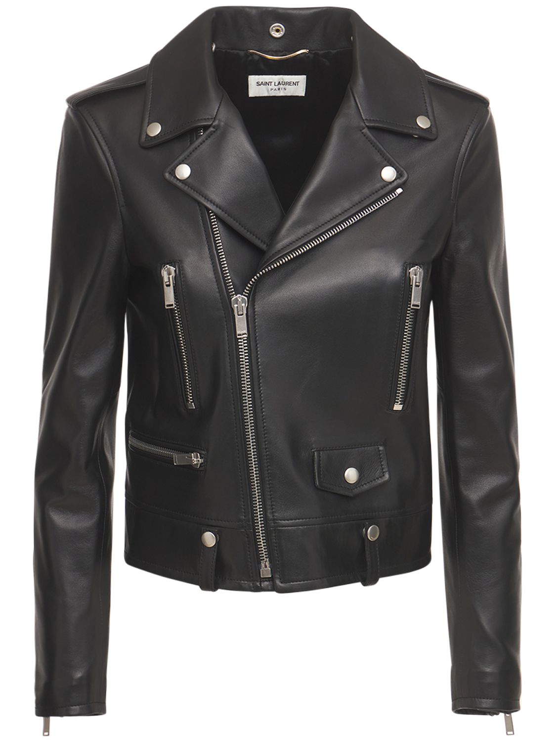 Leather Biker Jacket - SAINT LAURENT - Modalova