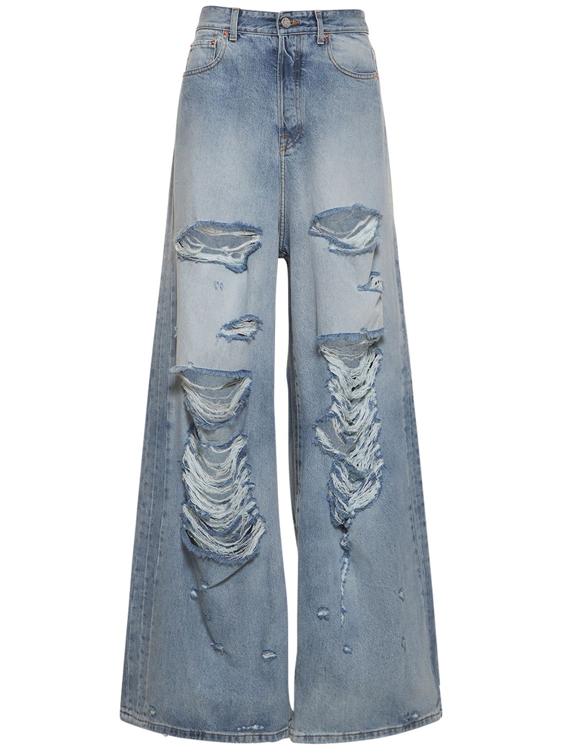 Destroyed Baggy Cotton Denim Jeans - VETEMENTS - Modalova
