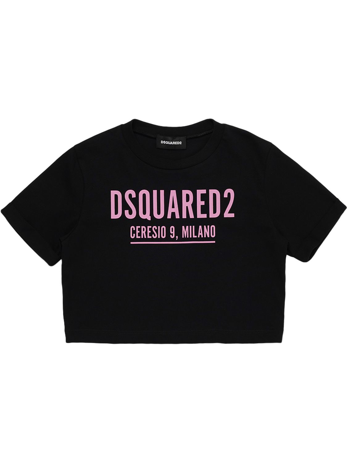 T-shirt Cropped In Cotone Con Logo Gommato - DSQUARED2 - Modalova