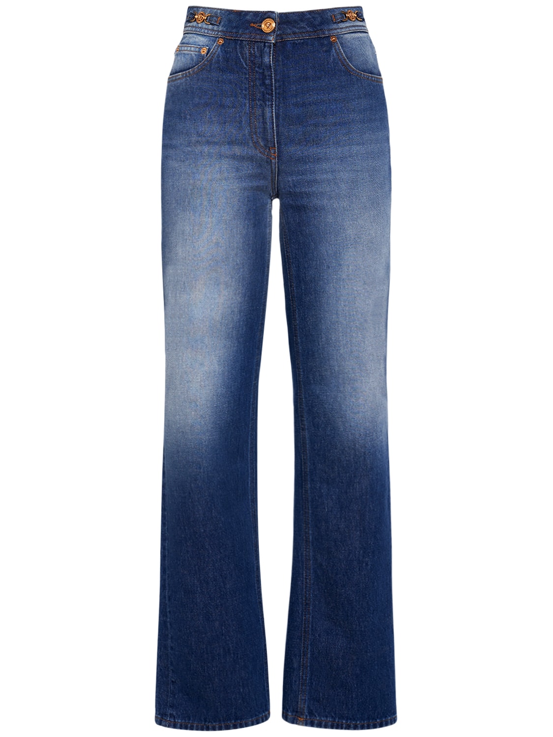 Cotton Denim Mid Rise Straight Jeans - VERSACE - Modalova