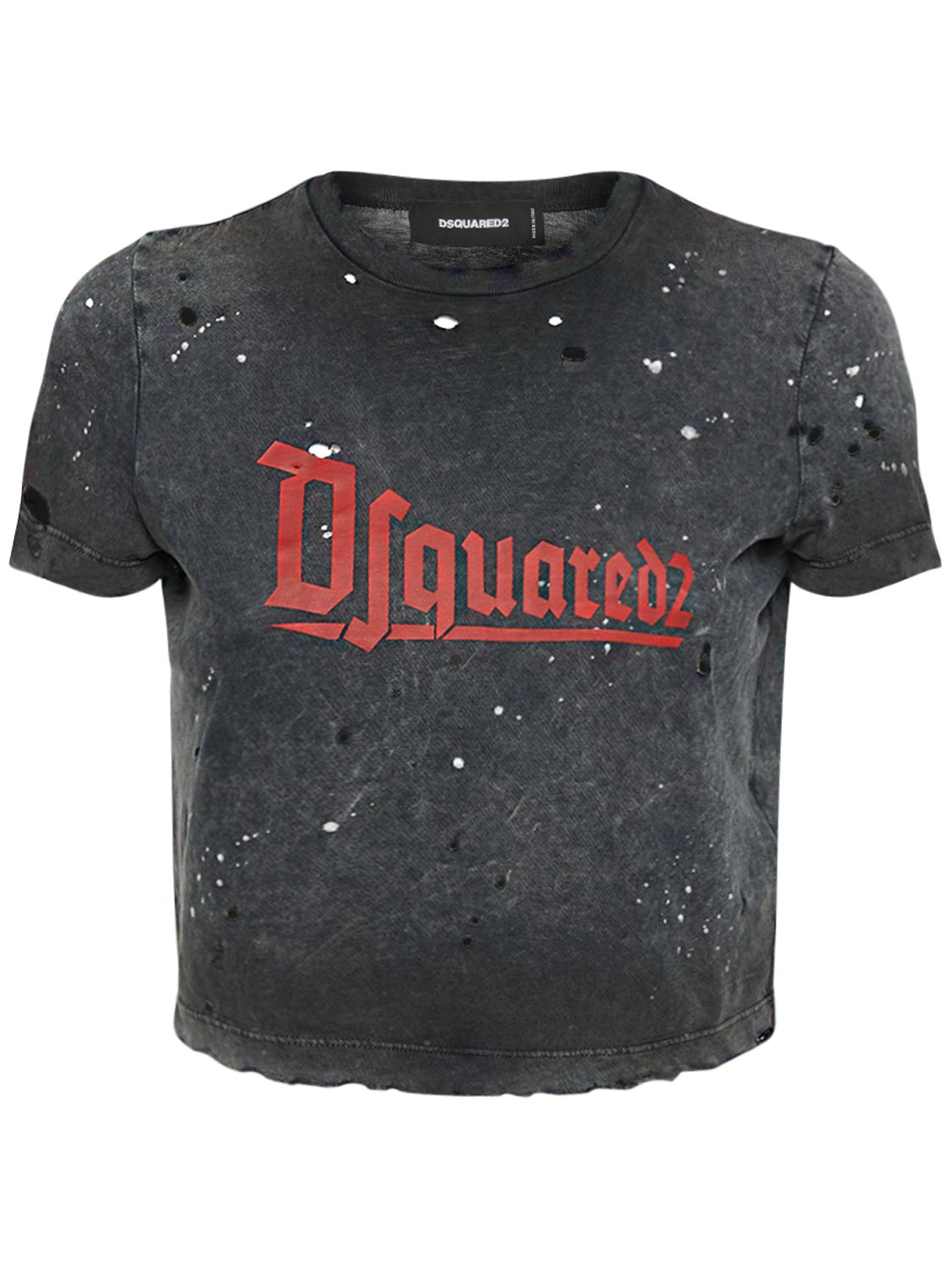 T-shirt Cropped In Jersey Di Cotone Con Logo - DSQUARED2 - Modalova