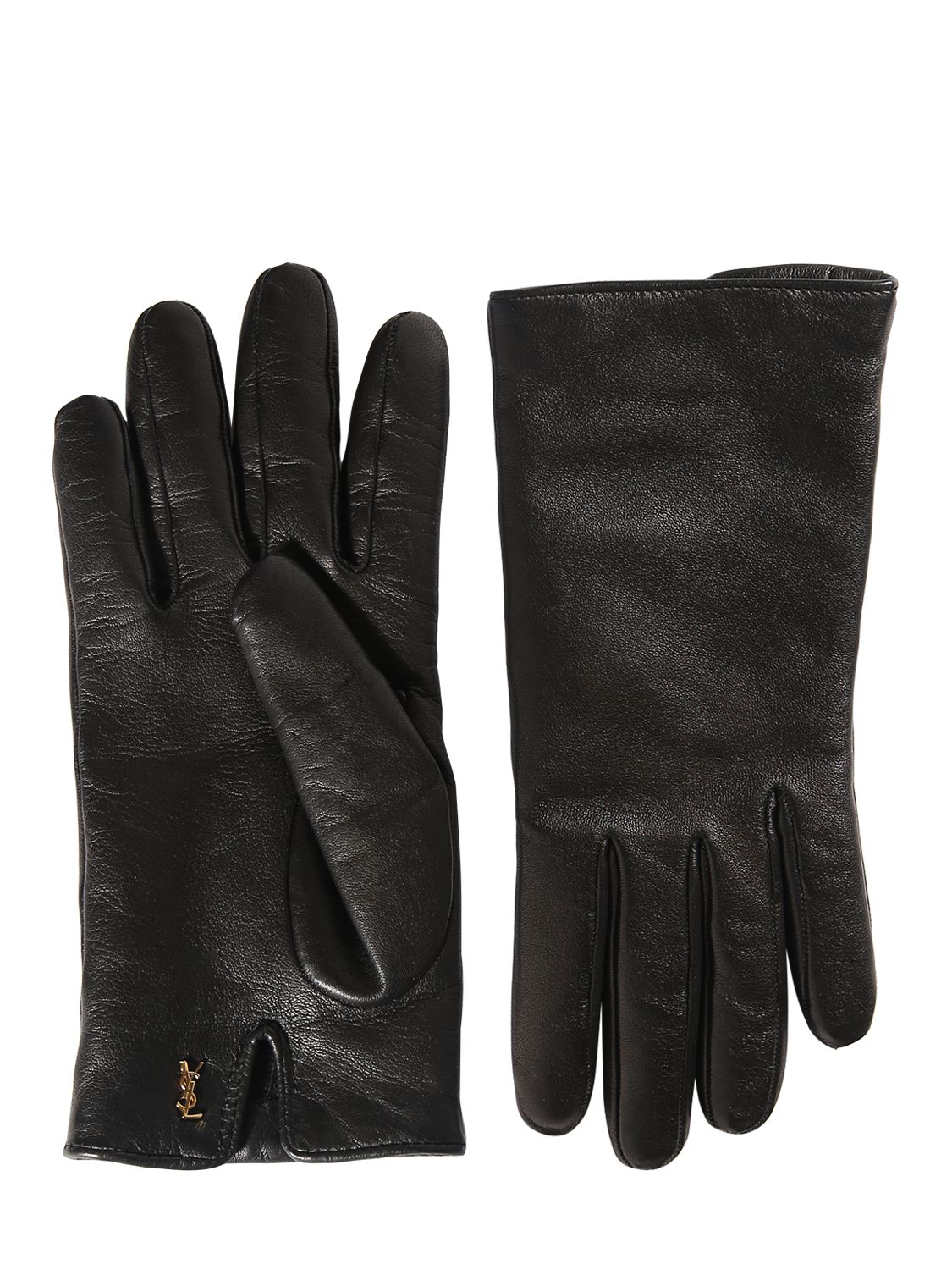 Leather & Cashmere Short Gloves - SAINT LAURENT - Modalova