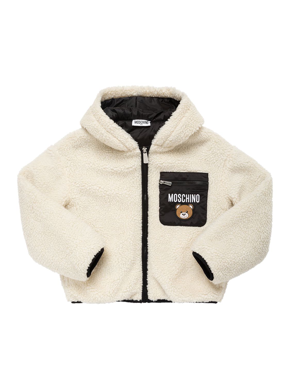 Faux Fur Jacket W/logo - MOSCHINO - Modalova