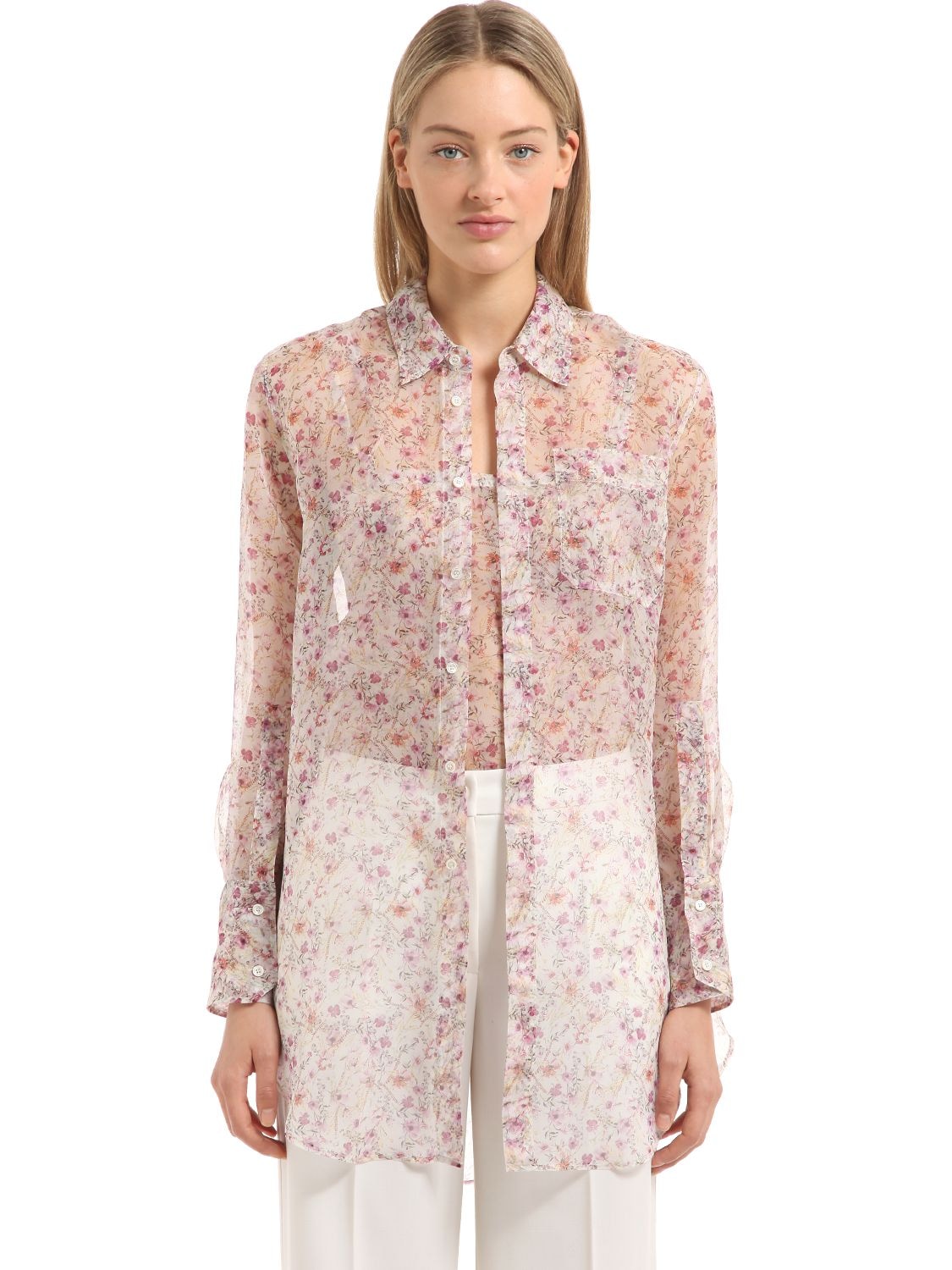 Floral Printed Silk Shirt - CALVIN KLEIN COLLECTION - Modalova