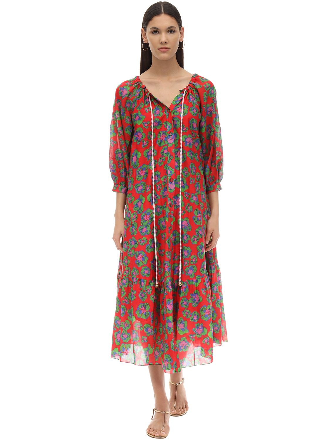 Natalia Floral Print Silk & Cotton Dress - BORGO DE NOR - Modalova